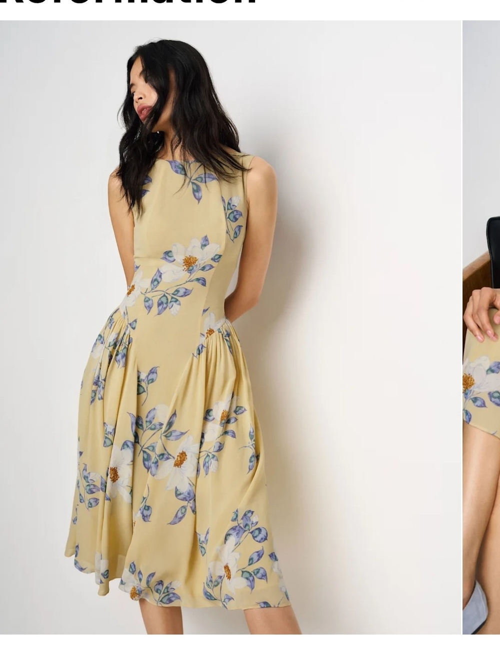 Reformation Yellow Floral Sleeveless Midi Dress